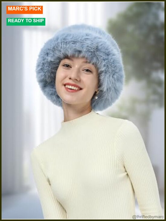 Women Faux Fur Bucket Hat Fluffy Winter Warm Wide Brim Fisherman Cap main image 2